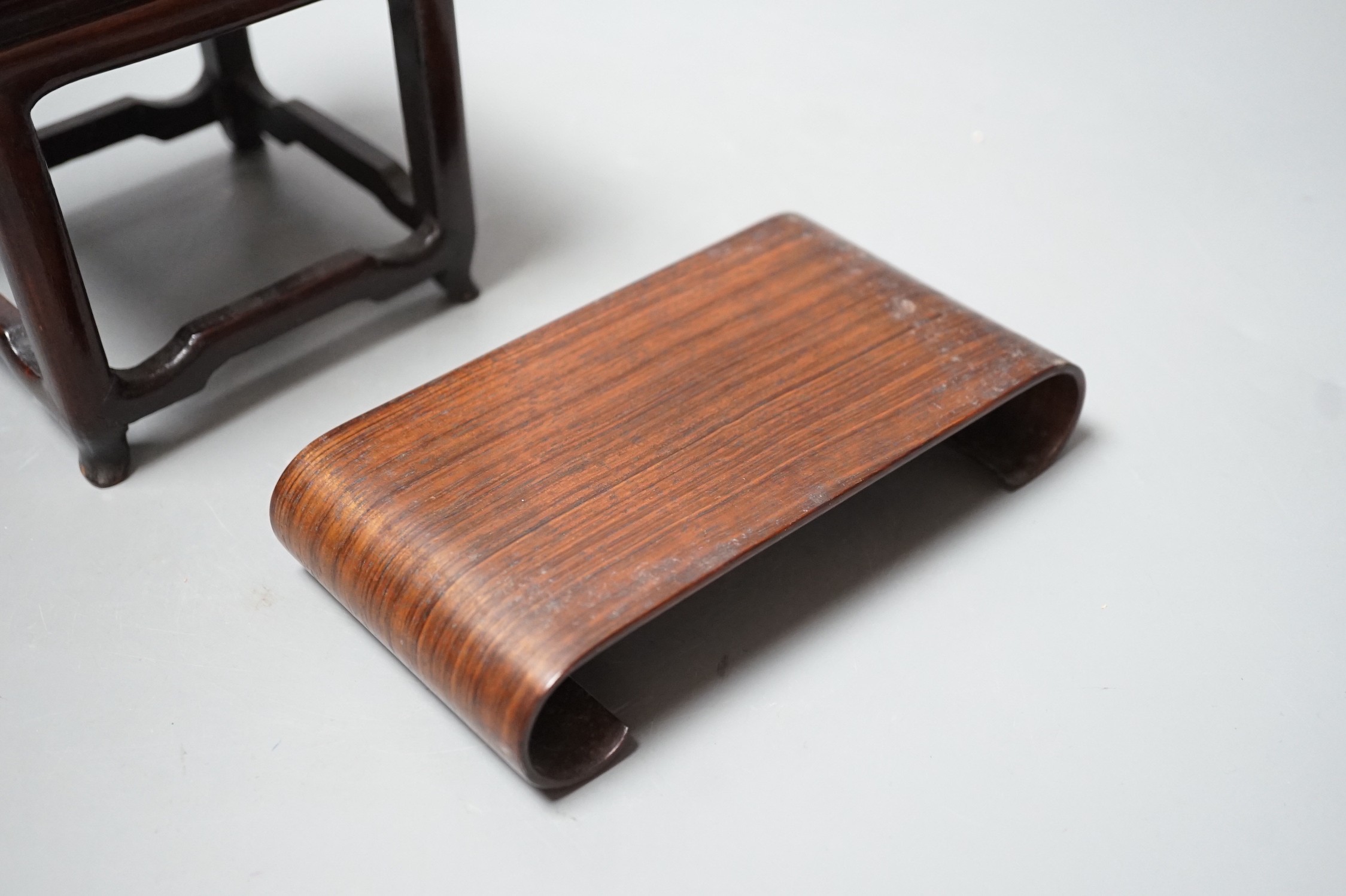 Two Chinese hardwood stands, one inset with marble, 13cms high